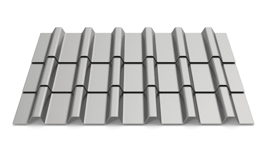 Metal roofing panel with corrugated design for durability and weather resistance.