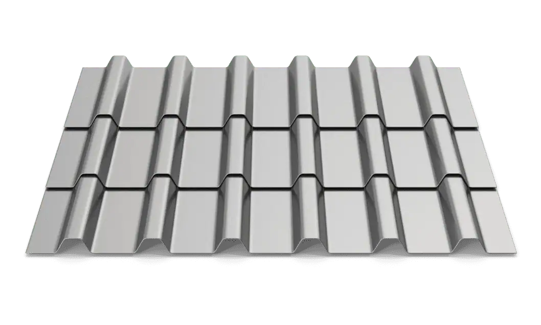 Metal roofing panel with corrugated design for durability and weather resistance.