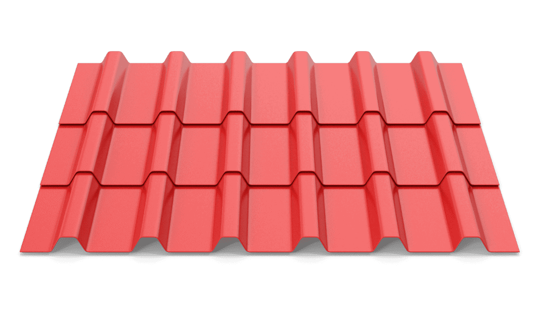Close-up of red metal roofing tile for durable roofing solutions.