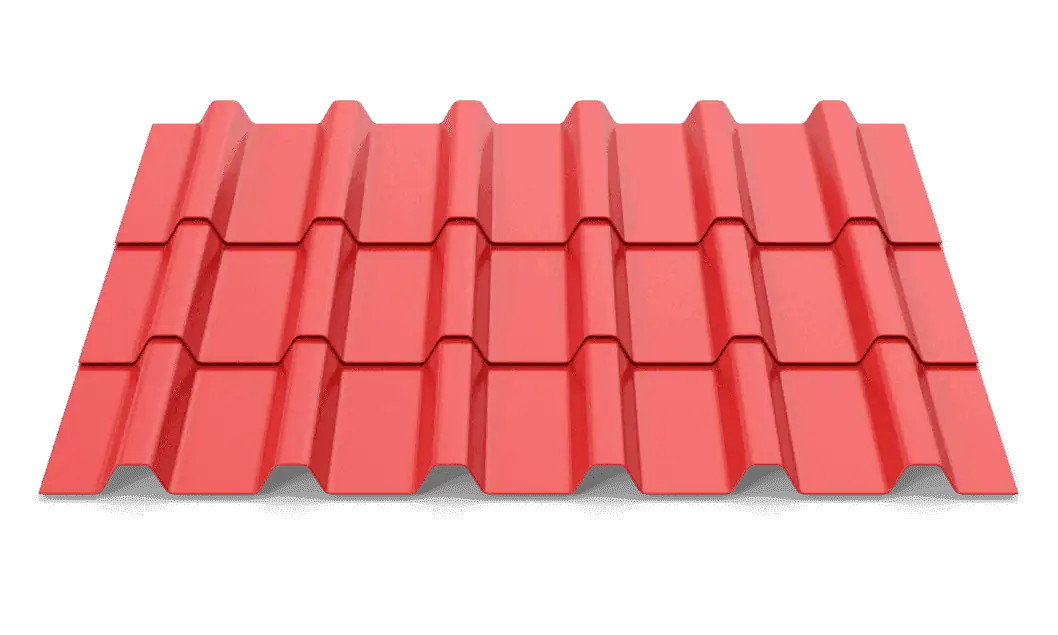 Close-up of red metal roofing tile for durable roofing solutions.